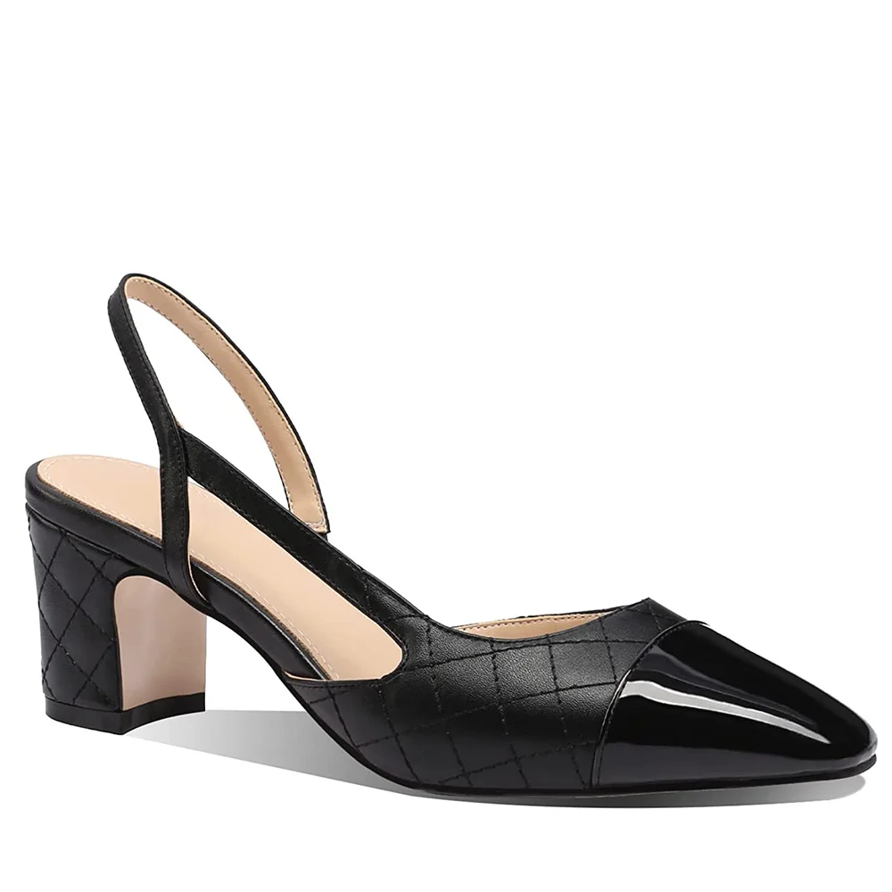 65mm Chunky Heels for Women Slingback Pumps Sandals Splicing Round Toe Casual Wedding Pumps-MERUMOTE