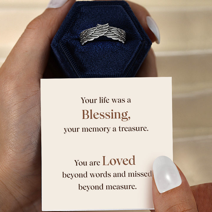 Personalized Guardian Angel Wings Ring "Your Life Was A Blessing"