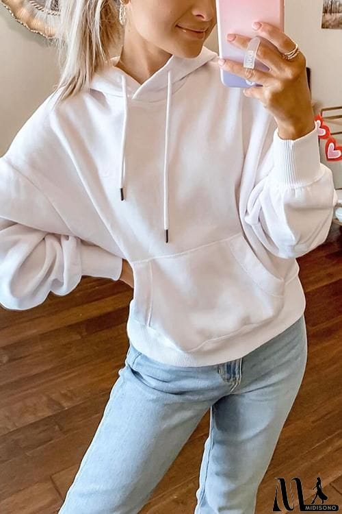MidiSono - Pockets Drawstring Loose Hoodie