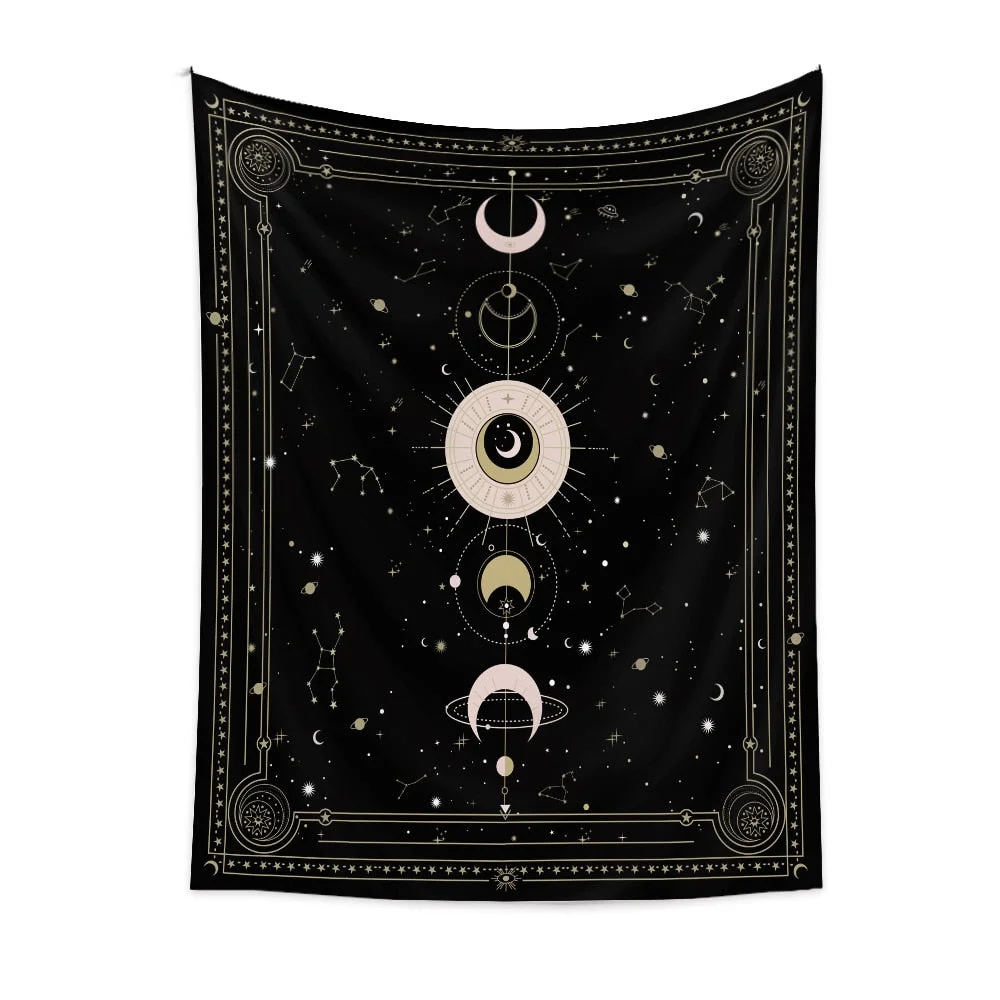 Psychedelic Moon Phase Tapestry Black and White Wall Hanging Moon Floral Throw Blanket Home Decor Wall Hanging Bohemian Wall