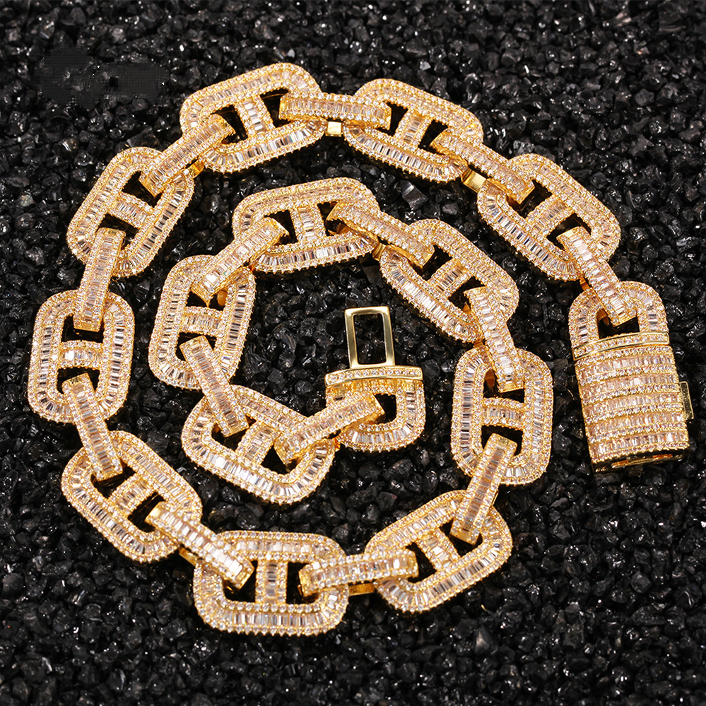 15MM Baguette Chain 5A Zirconia Cuban Link Iced Out Bling Jewelry-VESSFUL