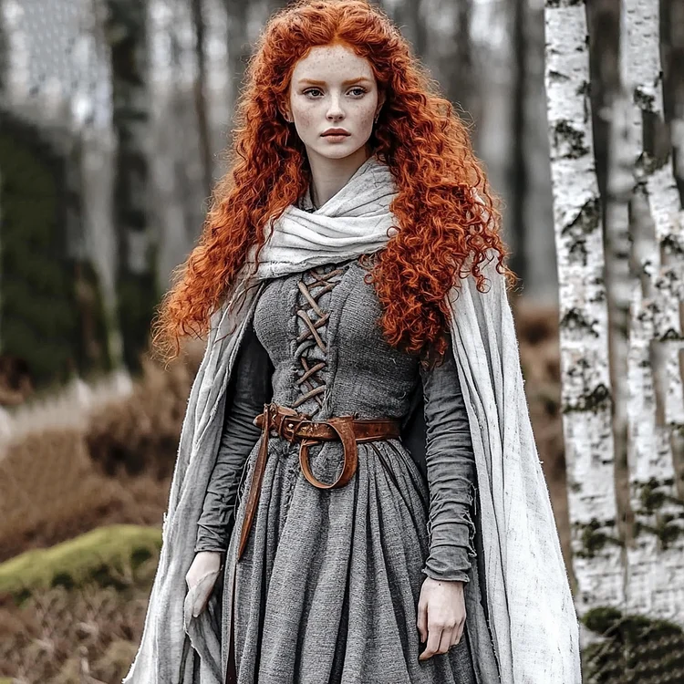 Vintage Viking Celtic Knot Cotton Linen Long Sleeve Mixi Dress