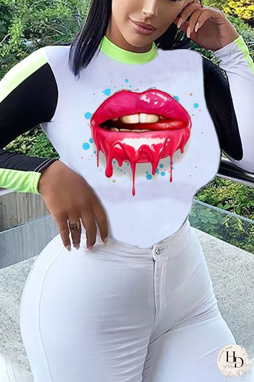 Red Polyester O Neck Long Sleeve Print Tops