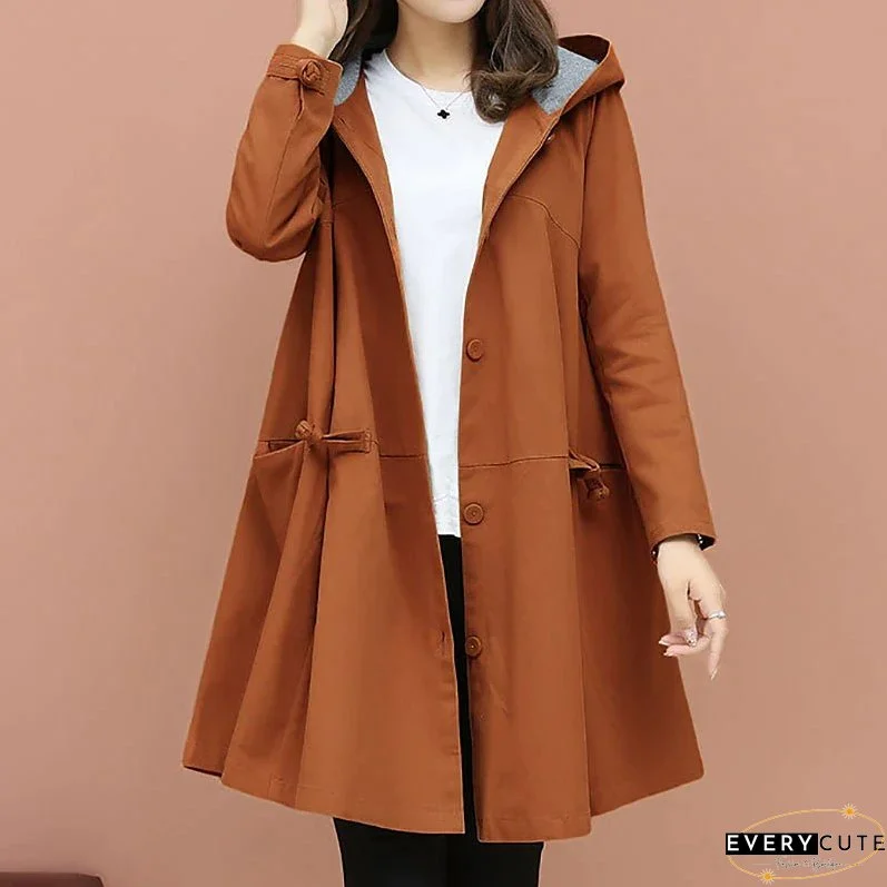 Women's Trench Coat Long Coat Winter Warm Hooded Coat Windproof Warm Overcoat Fall Warm Casual Jacket Long Sleeve Dark Grey Black Khaki