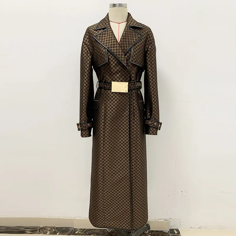 Nigikala Nigikala Autumn And Winter New Star Fashion Belt Belted Maze Pattern Lengthened Wind Coat