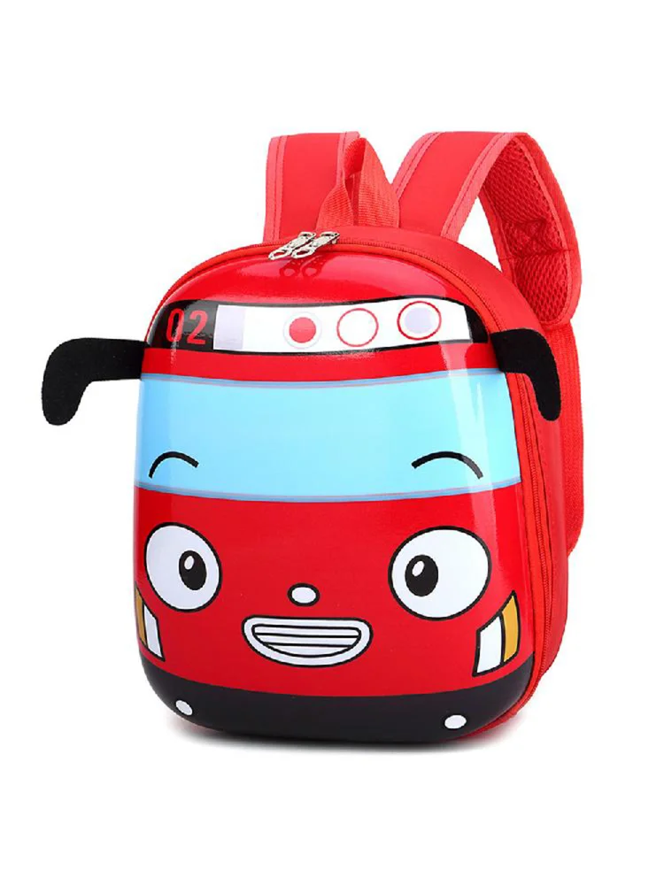 3D Cartoon Bus Backpack Cute Kindergarten Knapsack for Boys Girls (Red)