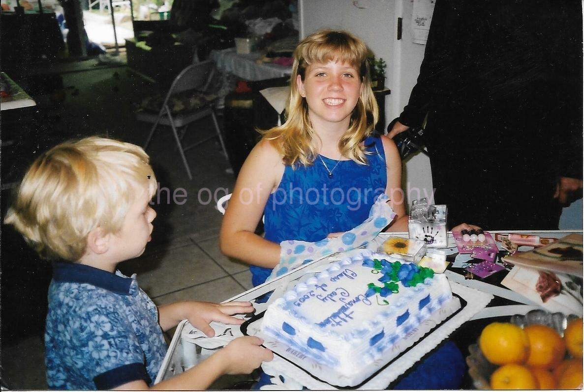 FOUND Photo Poster paintingGRAPH Color CAKE GIRL Original BOY Snapshot VINTAGE 112 5 F