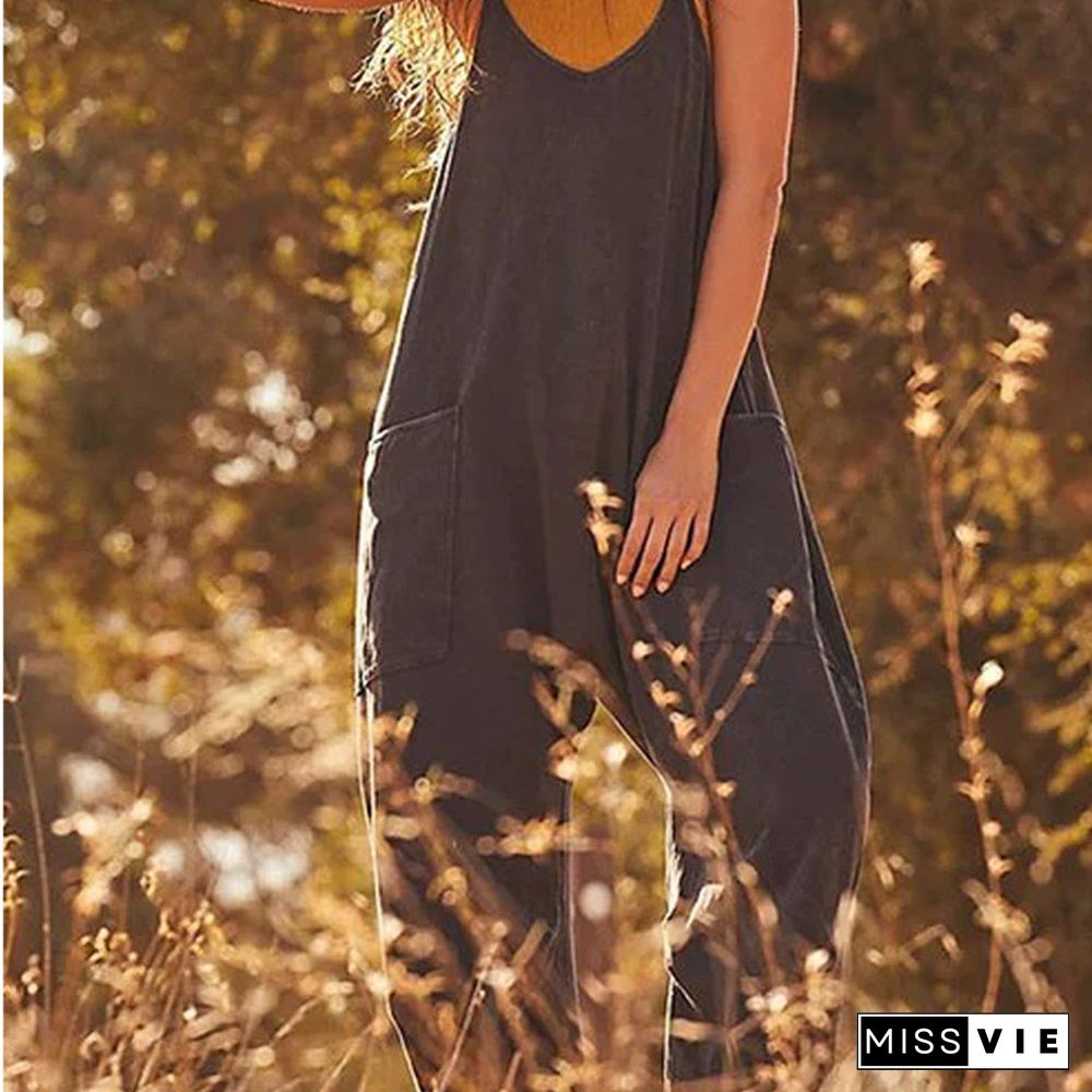 Women's Causual Pocket Overall Pants