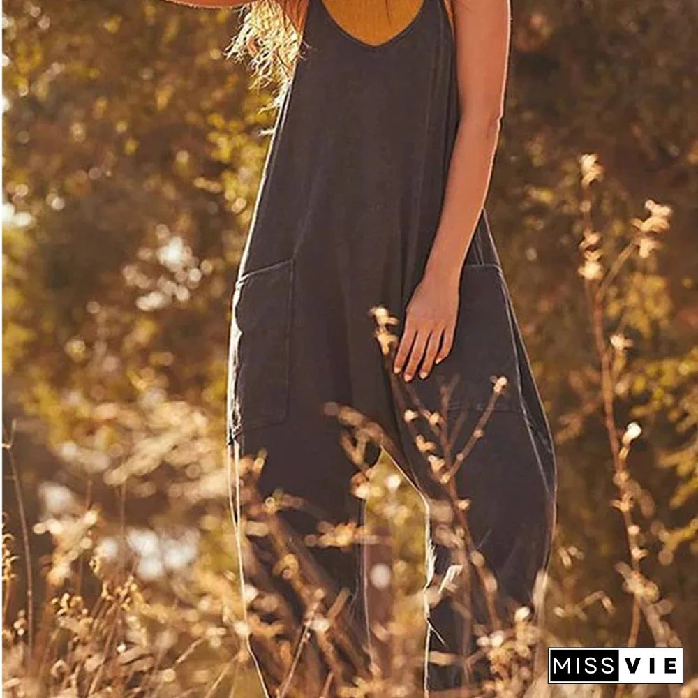 Women's Causual Pocket Overall Pants