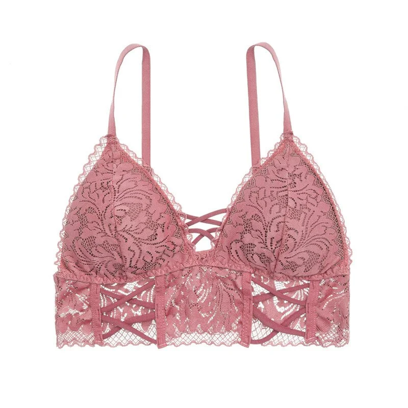 FINETOO Sexy Tops Women Hollow Out Bralette Wireless Bra Sexy Lace Bralette Women Tanks Comfortable Padded Top Sexy Lingerie New