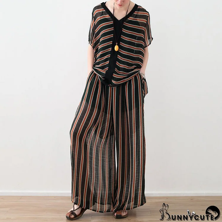 Loose yellow striped Ideas wide leg pants pockets long Summer pants