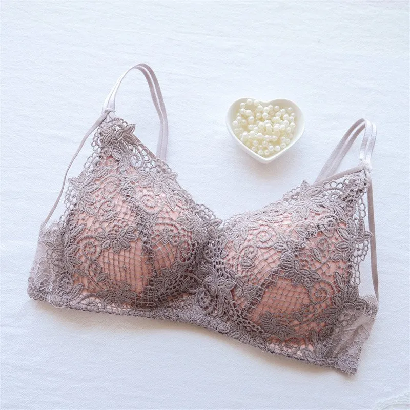 DERUILADY Sexy Lingerie Women Lace Floral Embroidery Bra Underwear Fashion Seamless Push Up Bras Wireless Adjusted Bralette