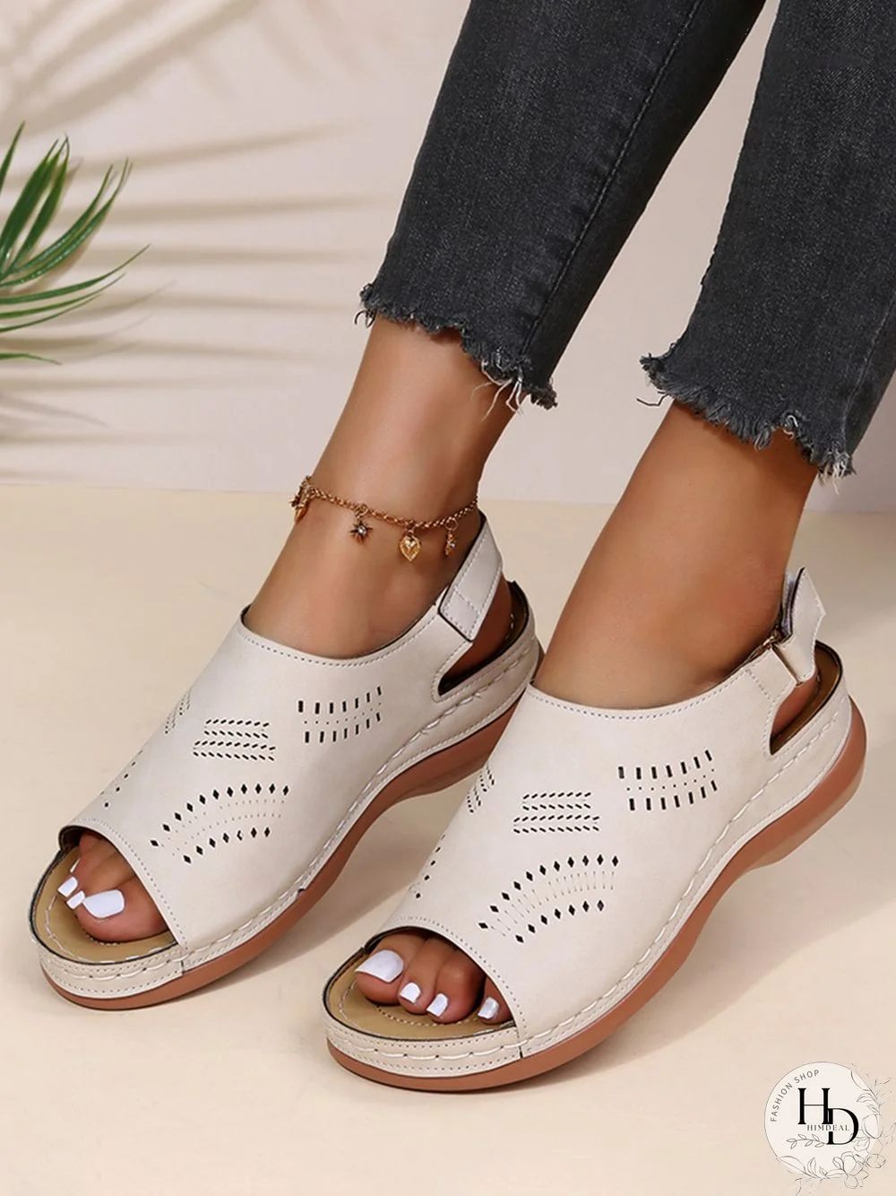 Cutout Velcro Vintage Casual Velcro Wedge Sandals