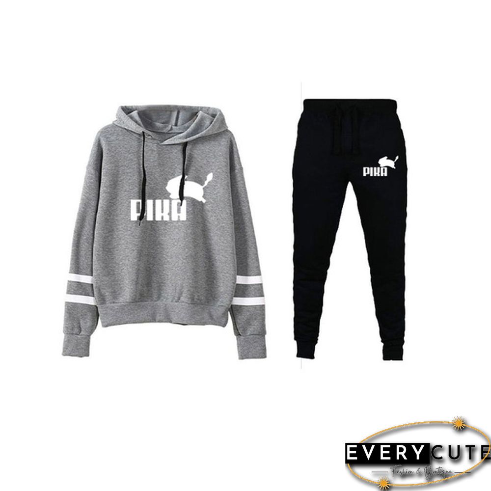 Women Printed Hoodies + Pants Set Casual Hoodie Tracksuits Knitted Two-piece Casual Sports Suit