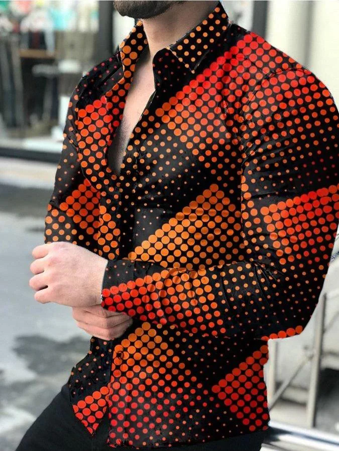 Casual print long sleeve lapel shirt