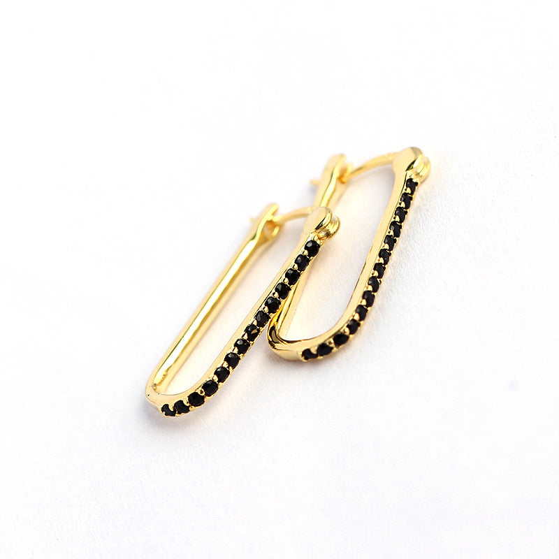 925 Sterling Silver Women Geometric Geometric Silver Diamond Inlay Stud Earrings