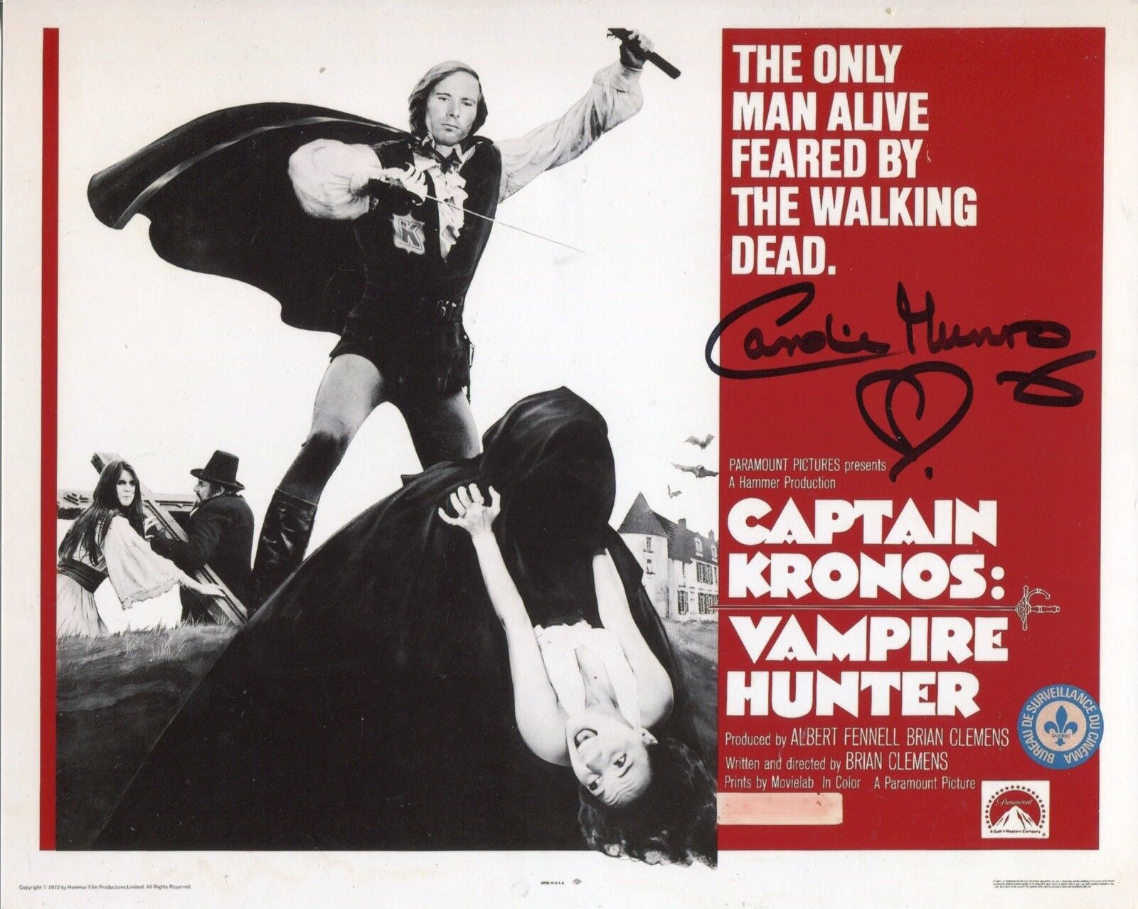 007 Bond girl CAROLINE MUNRO signed 8x10 Captain Kronos poster Photo Poster painting UACC DEALER