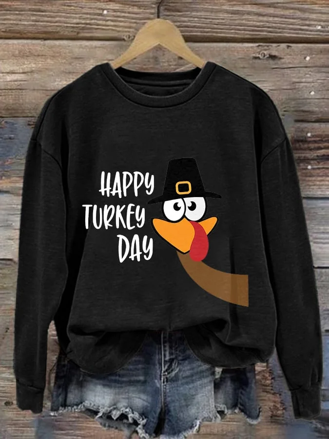 Women's Thanksgiving Turkey Print Crew Neck Sweatshirt socialshop