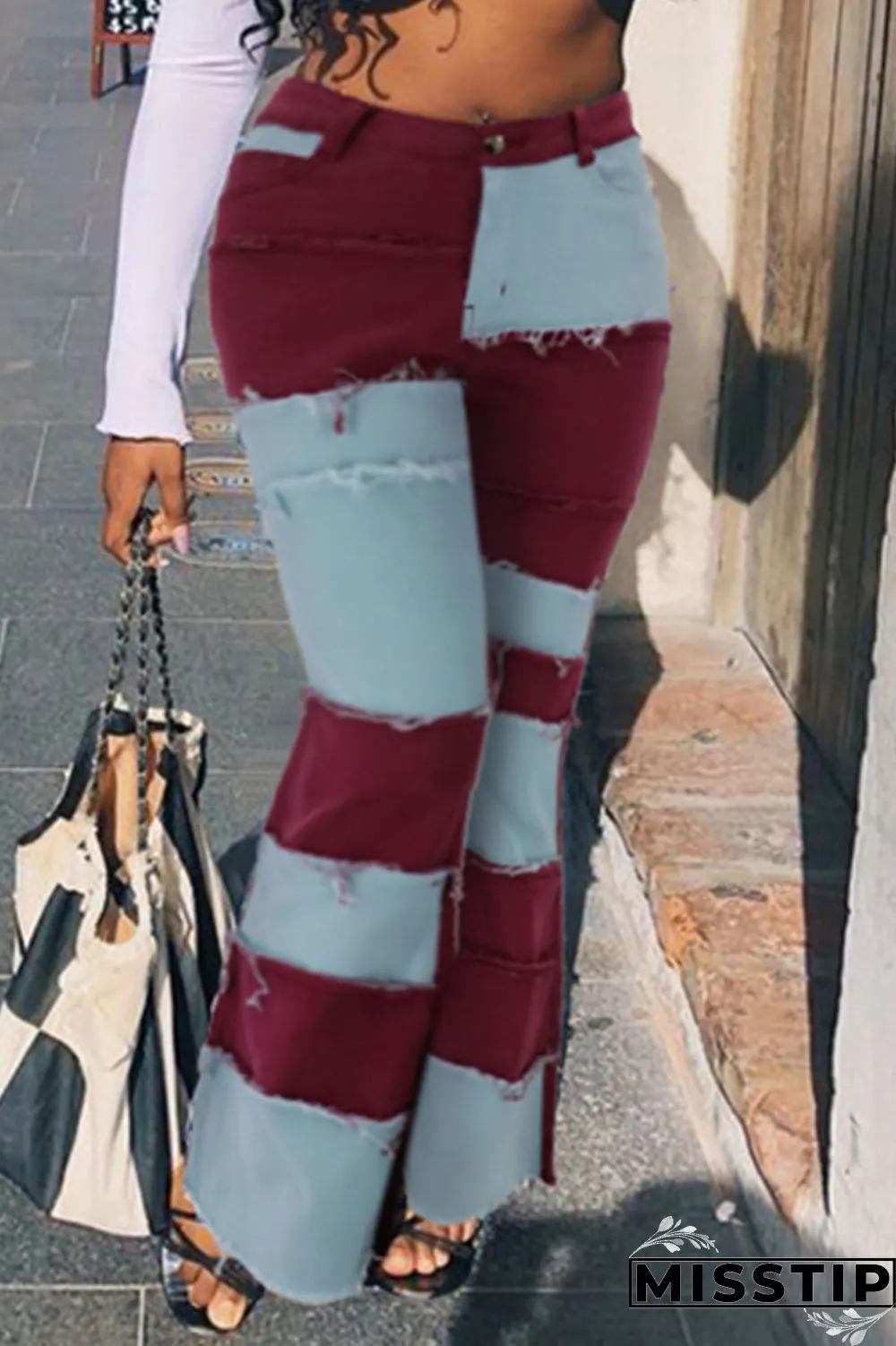Green Fashion Patchwork Denim Jeans