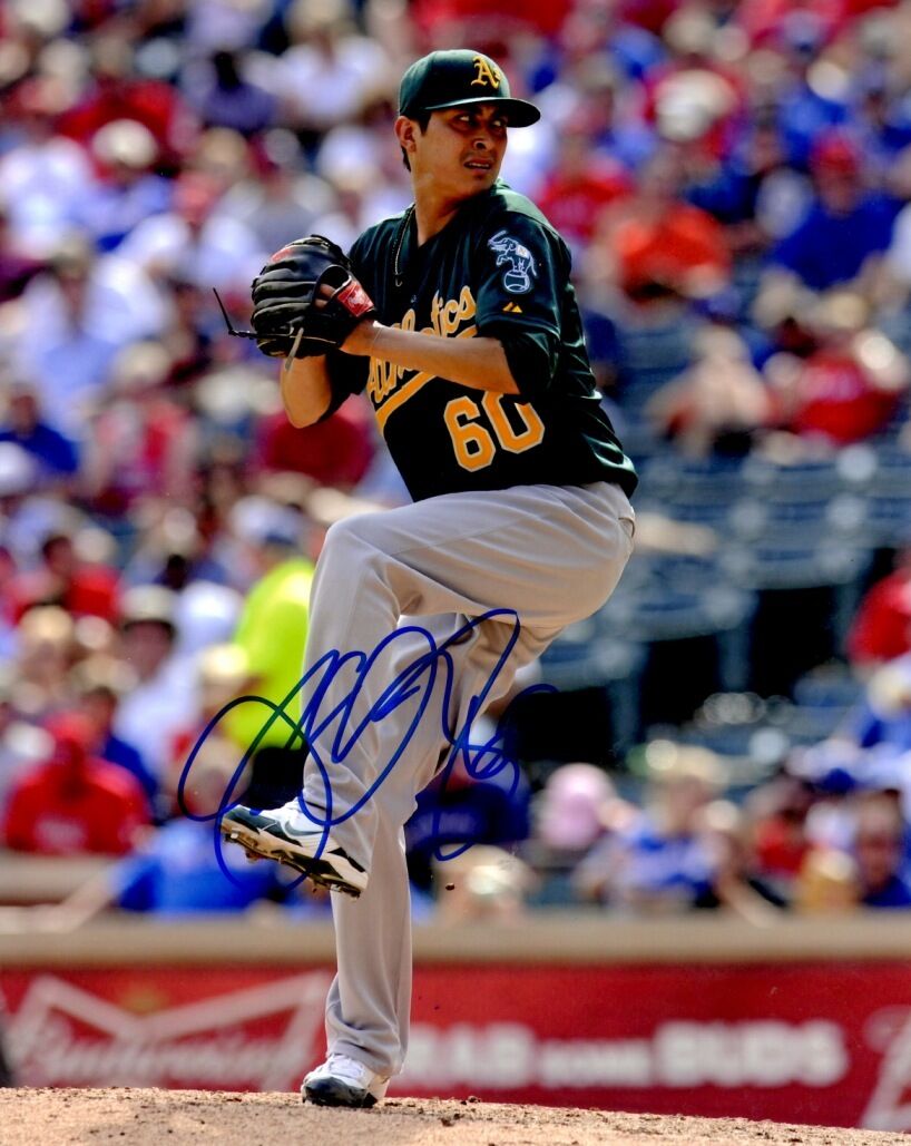 Signed 8x10 JESSE CHAVEZ Oakland A's Photo Poster painting - COA