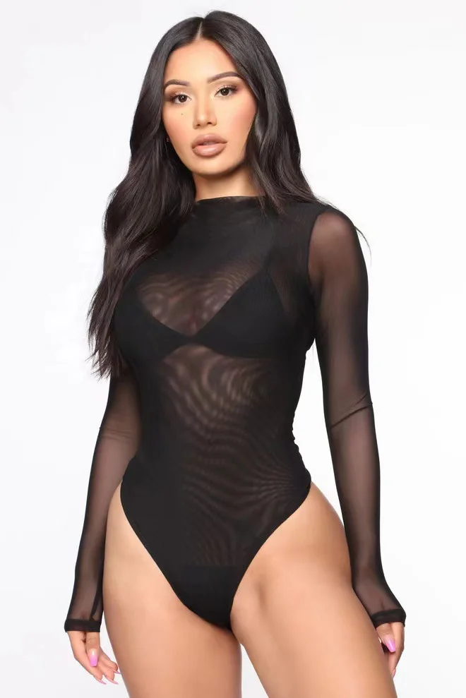 Brownm 2023 Summer Sexy Tight Body Bottoming Bikini Seduction Network Long-Sleeved Beach Party Swimsuit
