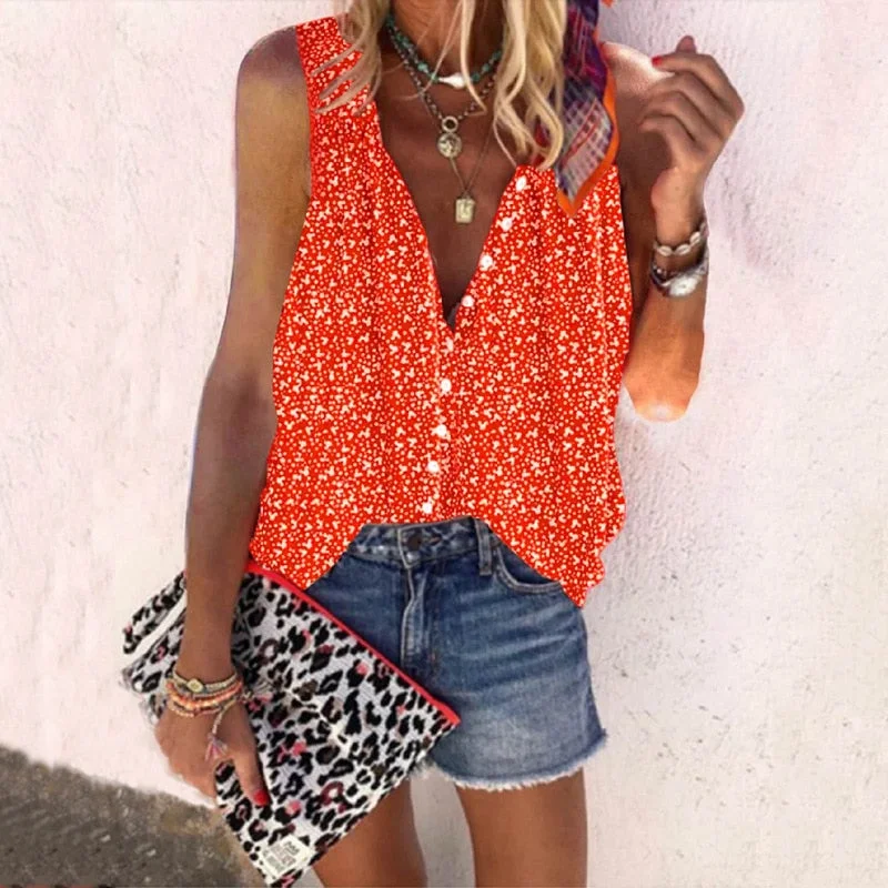 Summer Women Blouses Befree Sexy Vest Tank Button Ruffles Loose Elegant Vintage Casual Big Large Pluse Sizes Tops Office Shirts
