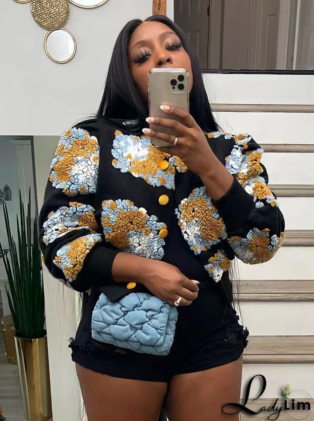Women Fashion velvet Flower Button Jacket