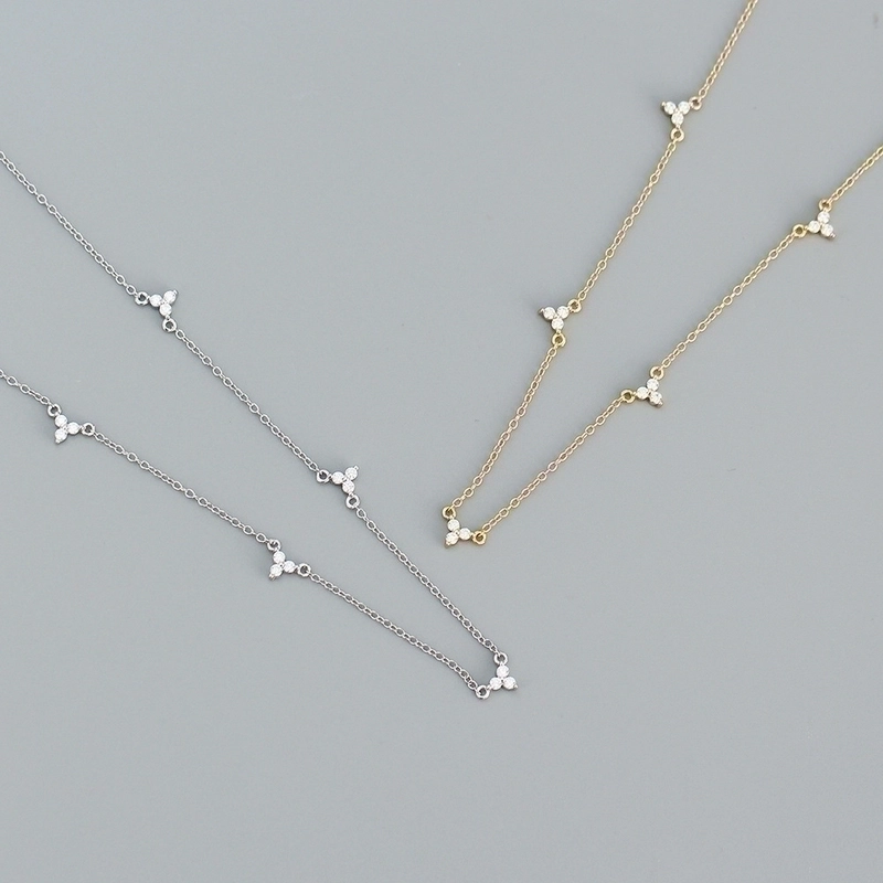 925 Sterling Silver Zircon Inlay Shamrock Necklace