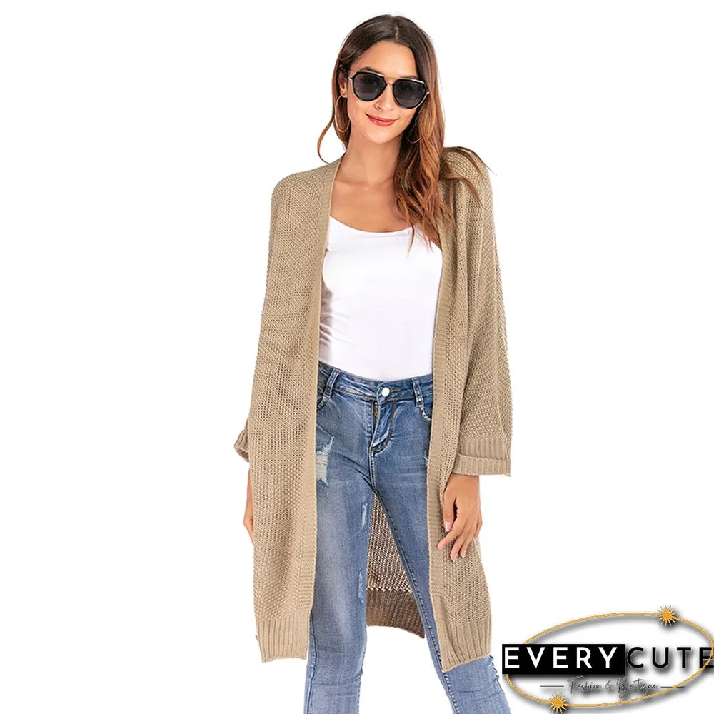 Khaki Long Sleeve Loose Style Cardigan