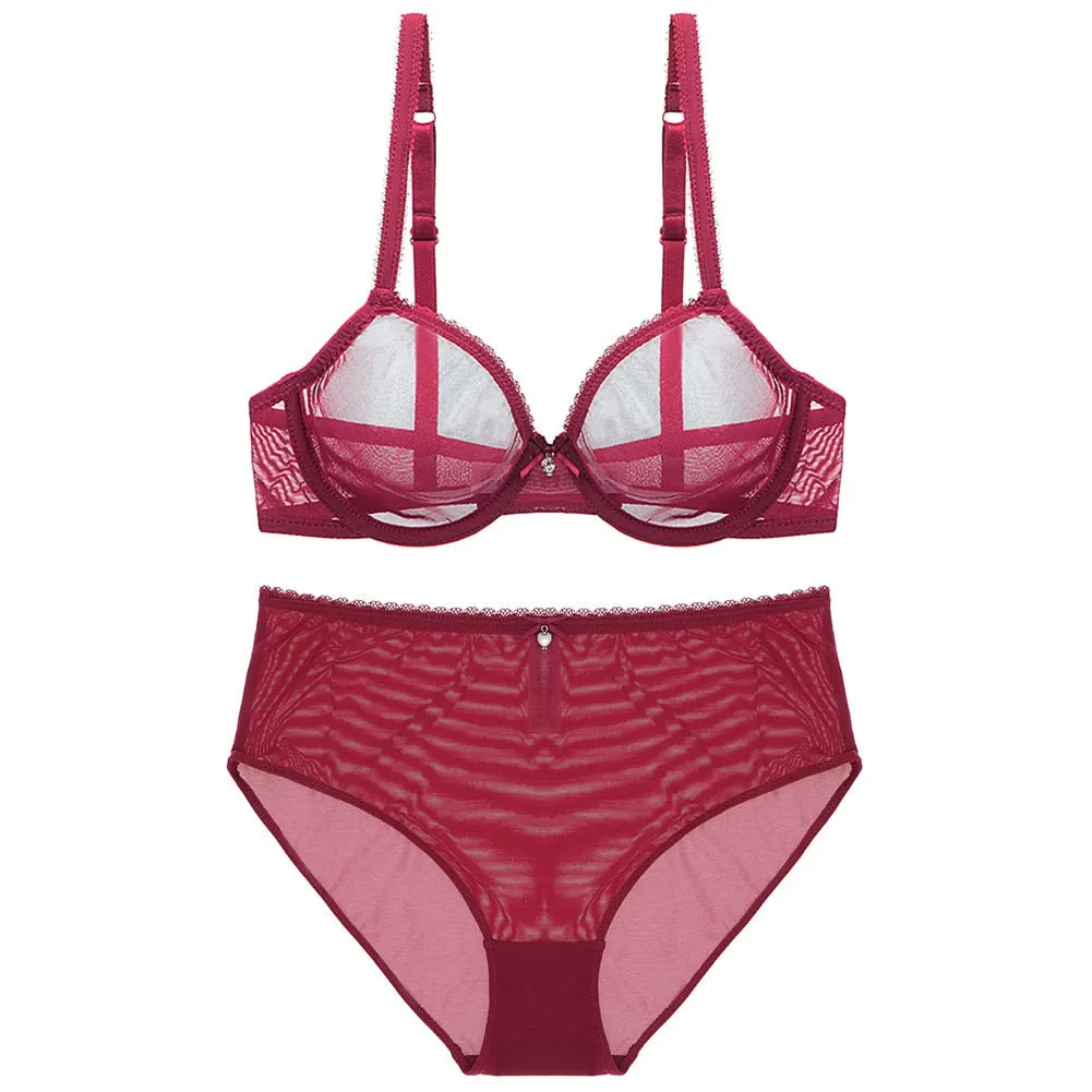 Varsbaby Sexy See-Through Underwear Transparent High-Waist Briefs Yarn Bra And Panty Set