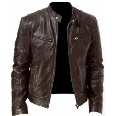 Men's Vintage Motorcycle Pocket Full Zip Leather Jacket