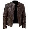 Men's Vintage Motorcycle Pocket Full Zip Leather Jacket by Inlyline