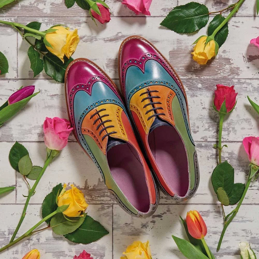 Multicolor Round Toe Vegan Leather Flat Lace Up Womens Oxfords