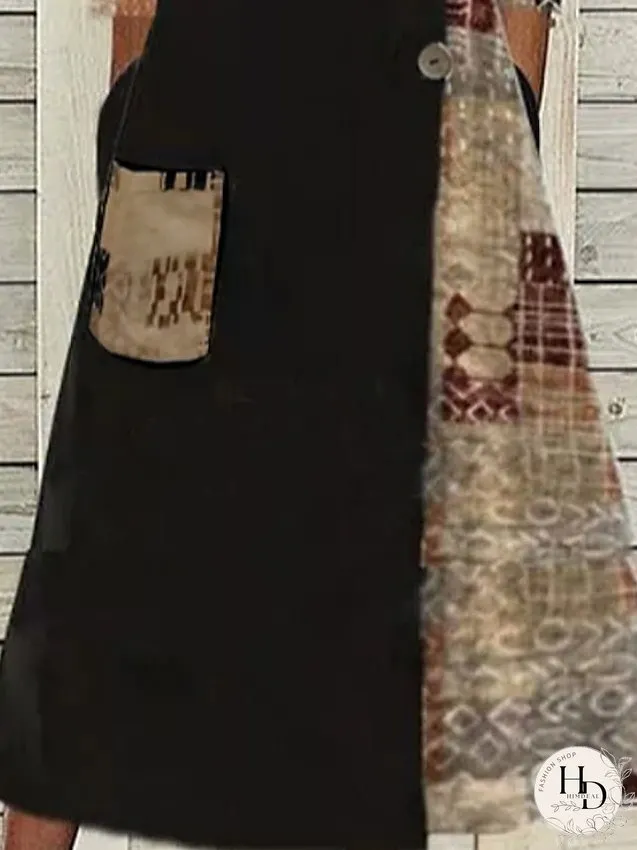 Casual Dress Midi Dress Black 3/4 Length Sleeve Color Block Patchwork Winter Fall Spring Crew Neck Classic Weekend S M L XL 2XL 3XL for Women