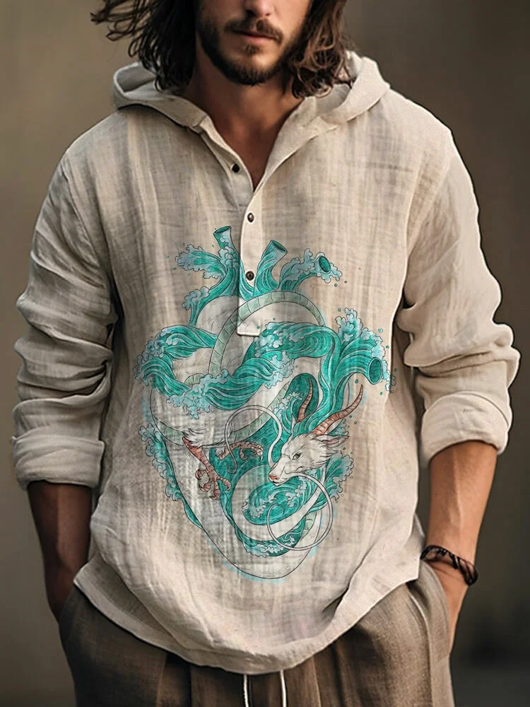 Heart Of Ocean Dragon Japanese Art Linen Blend Hoodie