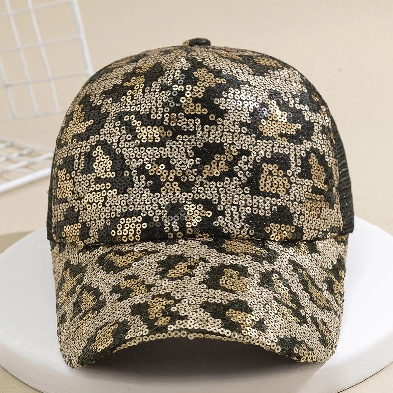 Unisex Casual Classic Style Shiny Leopard Sequins Net Yarn Curved Eaves Baseball Cap