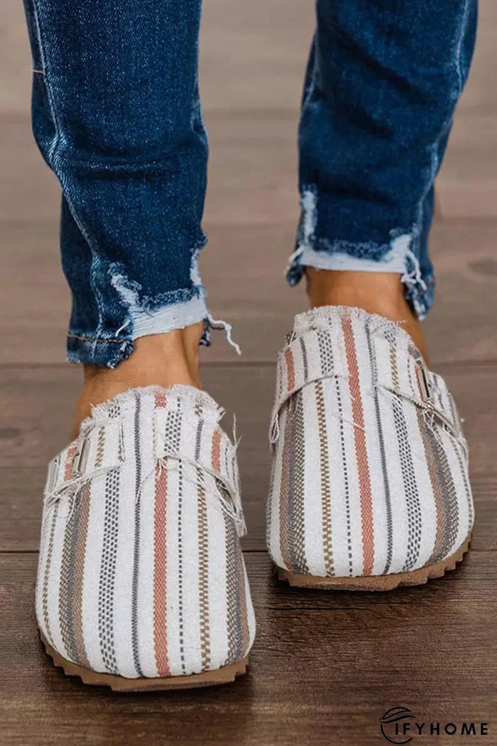White Striped Slip-on Canvas Slippers | IFYHOME