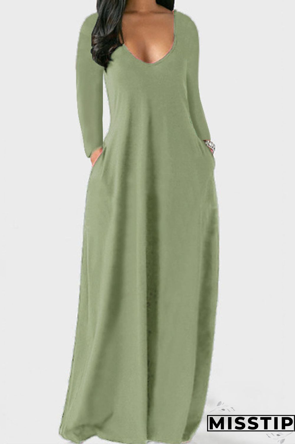 Black Casual Solid Patchwork V Neck Straight Dresses