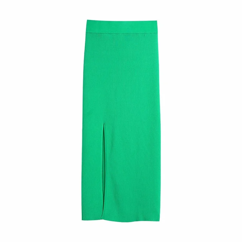 PUWD Casual Womwn High Waist Skirt 2021 Summer Fashion Ladies Chinese Style Vintage Skirt Female Solid Color Split Fork Skirt