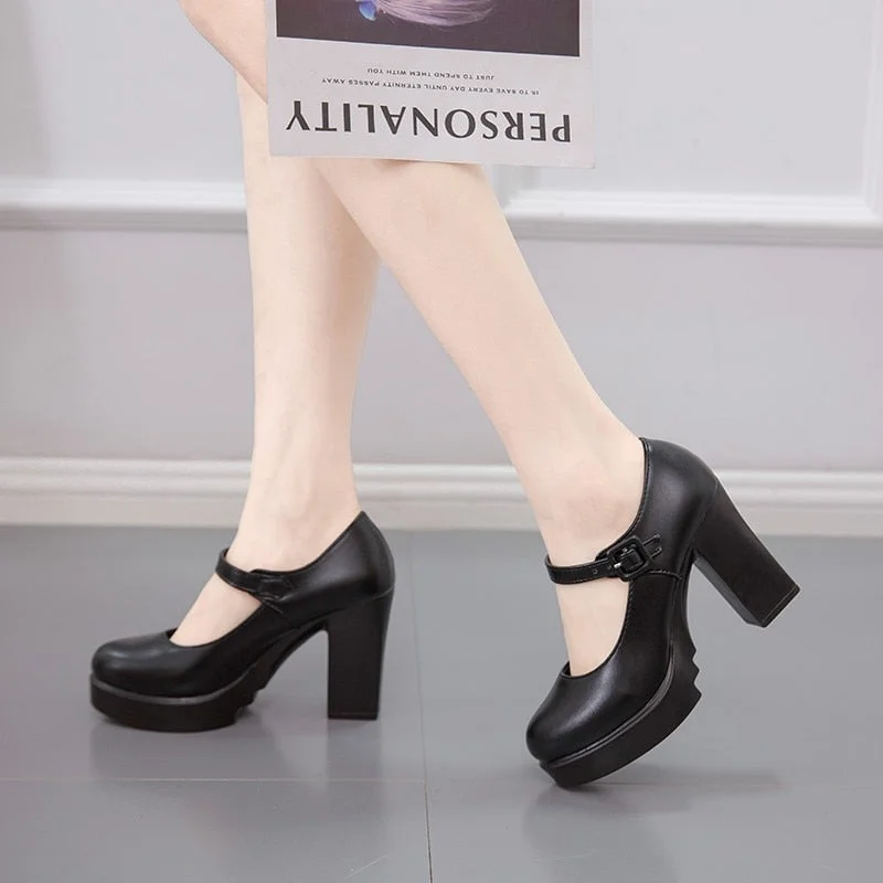 2022 Solid Mary Janes Women High Heels Shoes Spring Summer Ladies Buckle Strap Sexy High Heeled Platform Shoes Woman