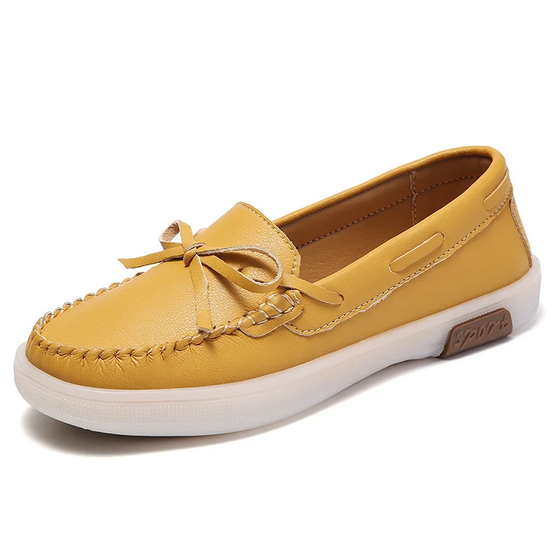 Yyvonne Yyvonne And Autumn Leather Shoes Women One Foot Bow Flat Single Shoes Korean Version Of The Lefu Shoes Casual Lazy Bean Shoes