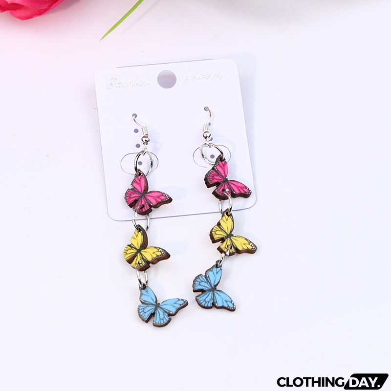 Women's Creative Fashion Wood Printing Pencil Stripe Heart Earrings