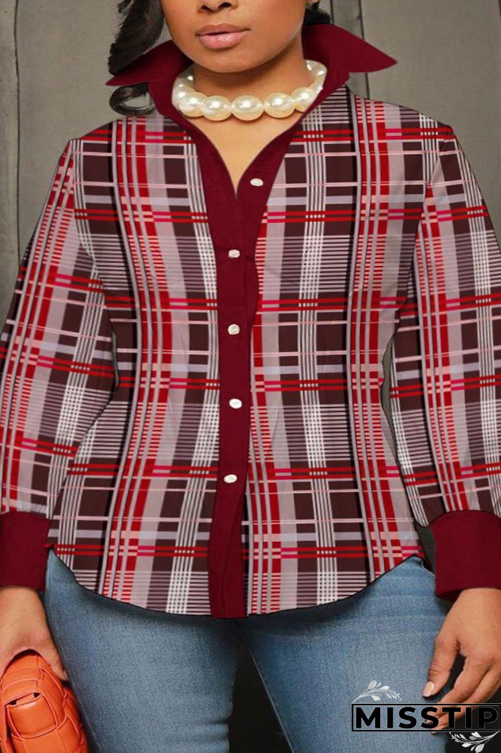 Black White Casual Street Print Patchwork Buckle Turndown Collar Plus Size Tops