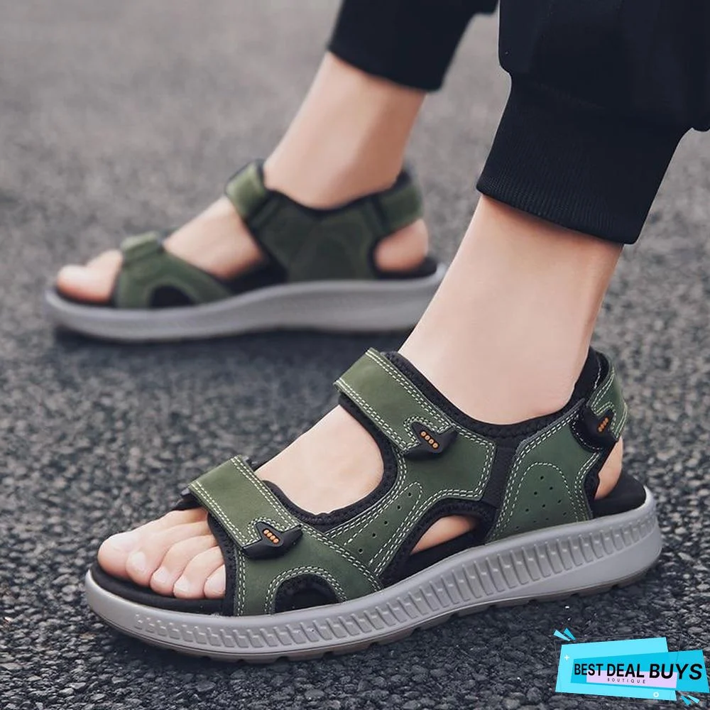 Men's Genuine Leather Beach Sandals Summer Gladiator Outdoor Shoes