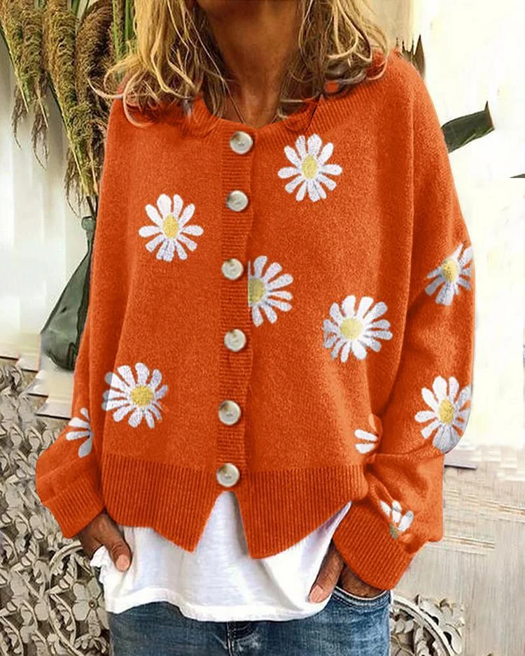 Printed Button Cardigan