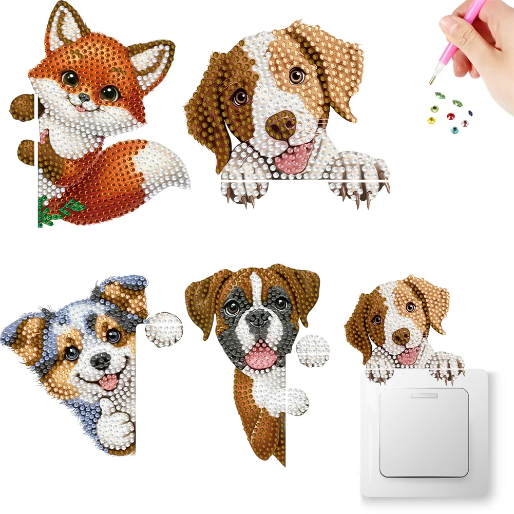 4Pcs Cute Animals Acrylic Wall Sticker Diamond Switch Sticker for Bathroom Decor