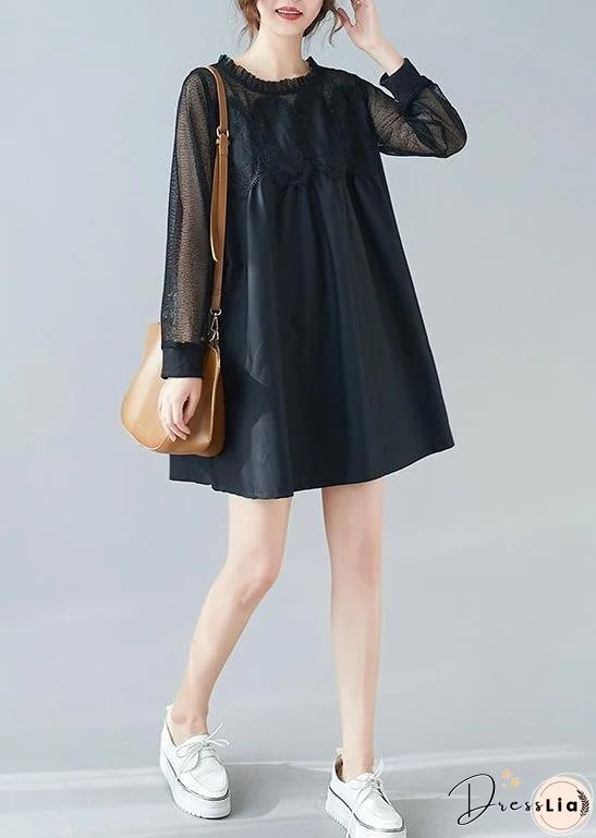 Handmade O Neck Patchwork Lace Dresses Shape Black Dresses