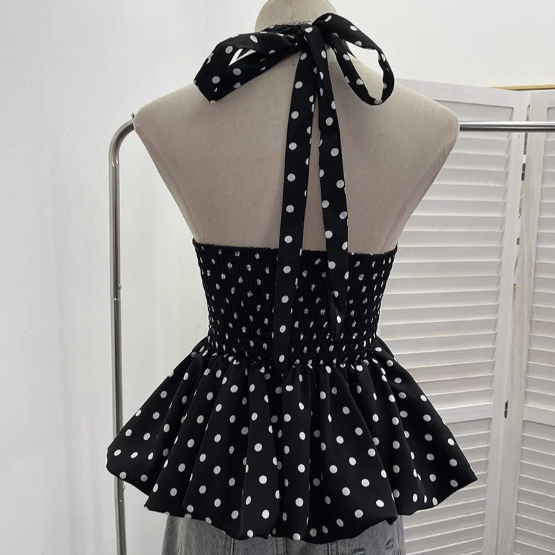 Nigikala Nigikala Want To Show The Back Hanging Neck Tie With Wave Point Sling Vest Skirt Sleeveless Doll Shirt Short Top 9230