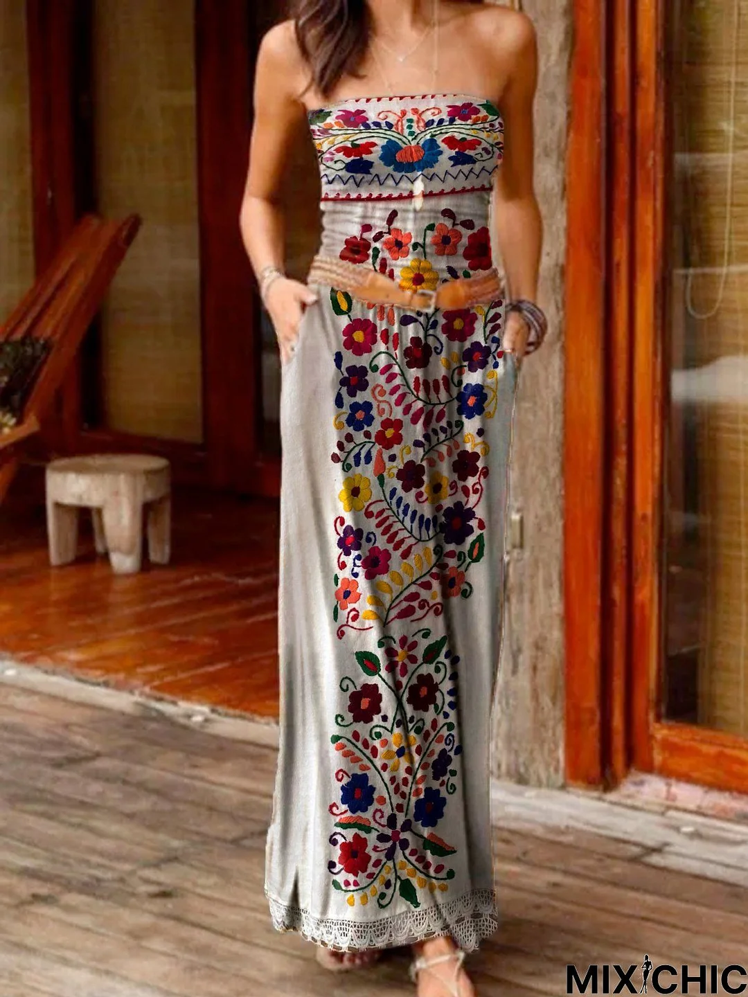 Floral Jersey Boat Neck Casual Boho Dresses