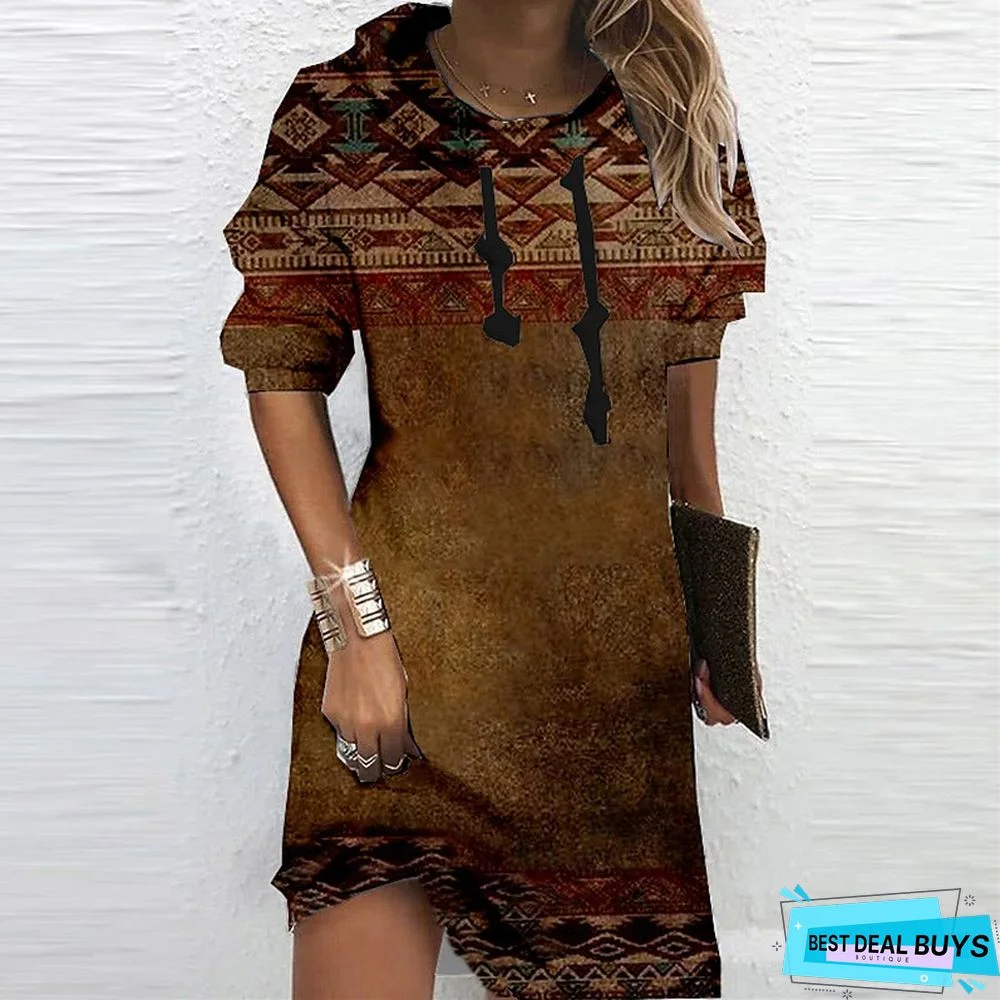 Women&lsquo;s Hoodie Dress Winter Dress Sweatshirt Dress Winter Dress  Green Blue Purple Long Sleeve Floral Print Winter Fall Hooded Vacation Casual Fall Dress 2022 S M L XL XXL 3XL